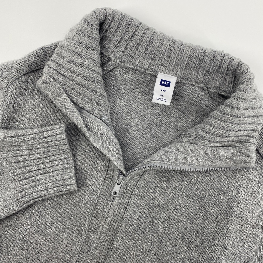 GAP Sweater Mens Extra Large Gray Full Zip Knit Classic Office Minimalist Casual